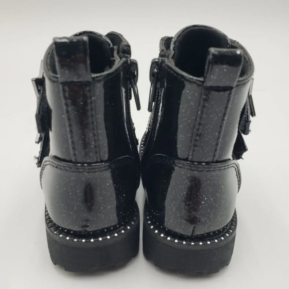 Self‎ Esteem Girls Glitter Patent Leather Star Moto Combat Boots